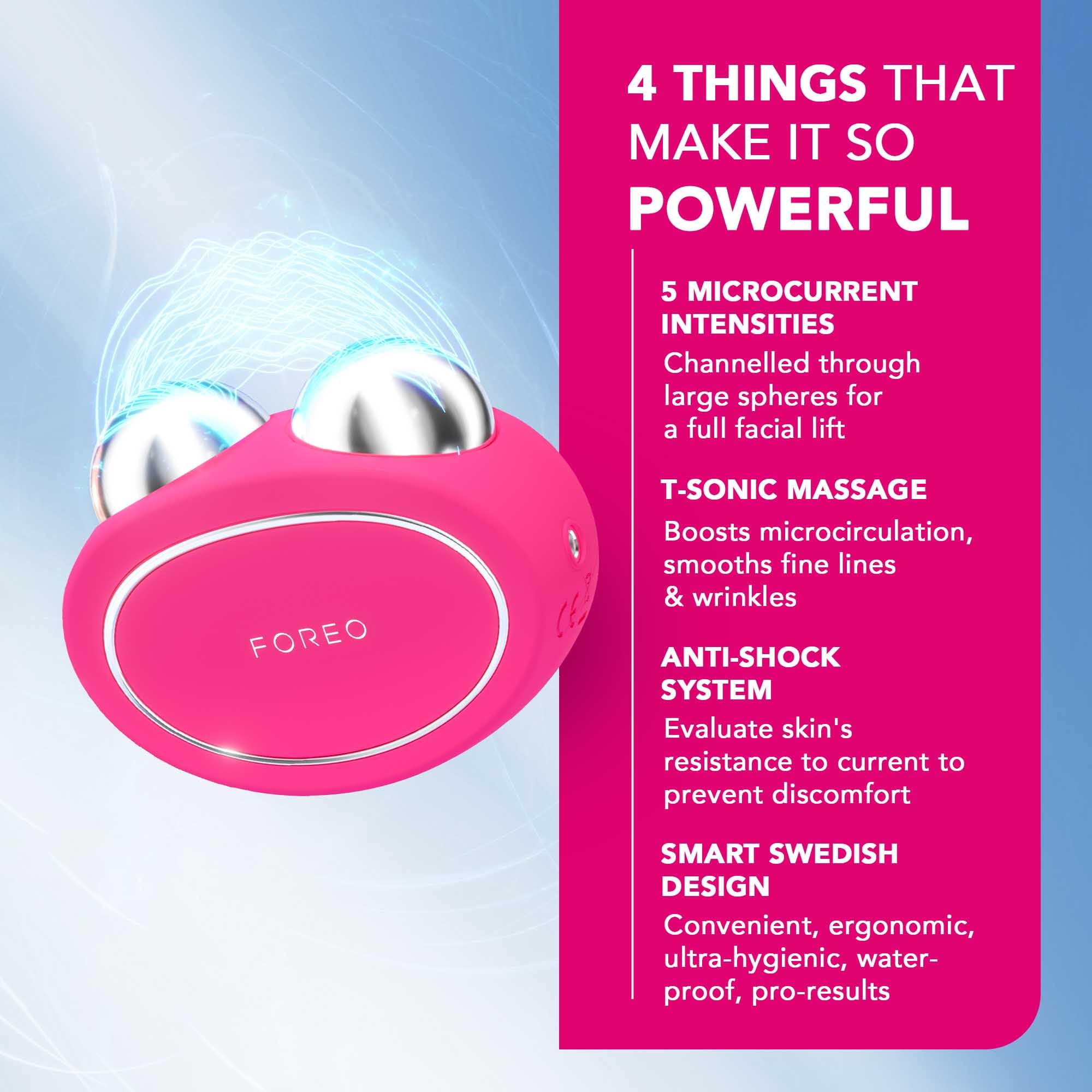 FOREO Bear in use during a microcurrent treatment for contouring.