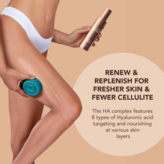 FOREO Supercharged Firming Body Serum swirl highlights a lightweight texture ideal for quick absorption.