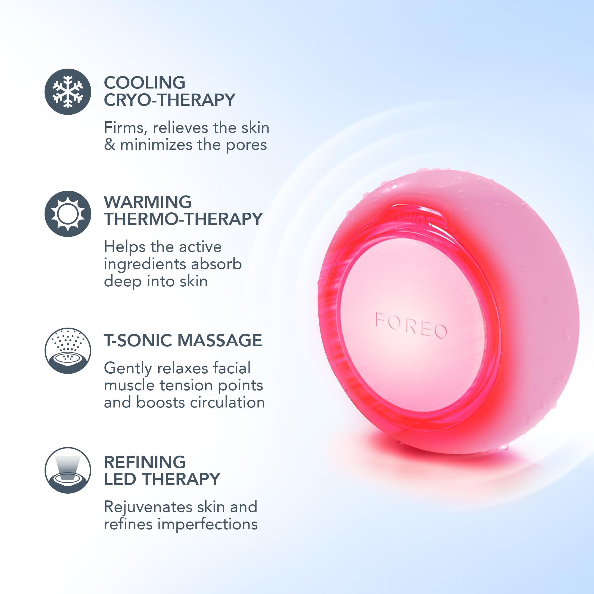 FOREO UFO 3 cooling depuff mode minimizes puffiness and refreshes