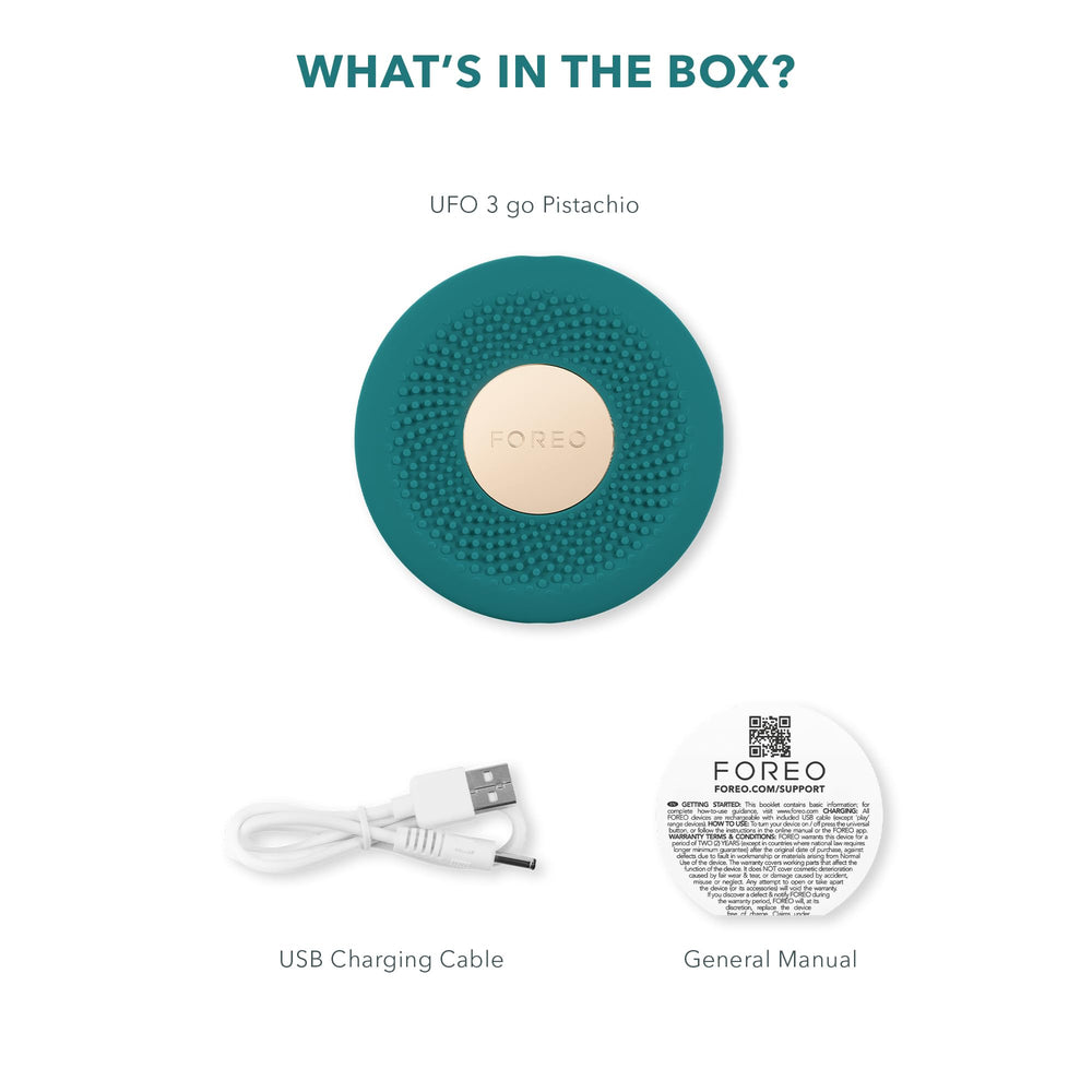 Foreo UFO 3 go compact design fits handbag for travel use.