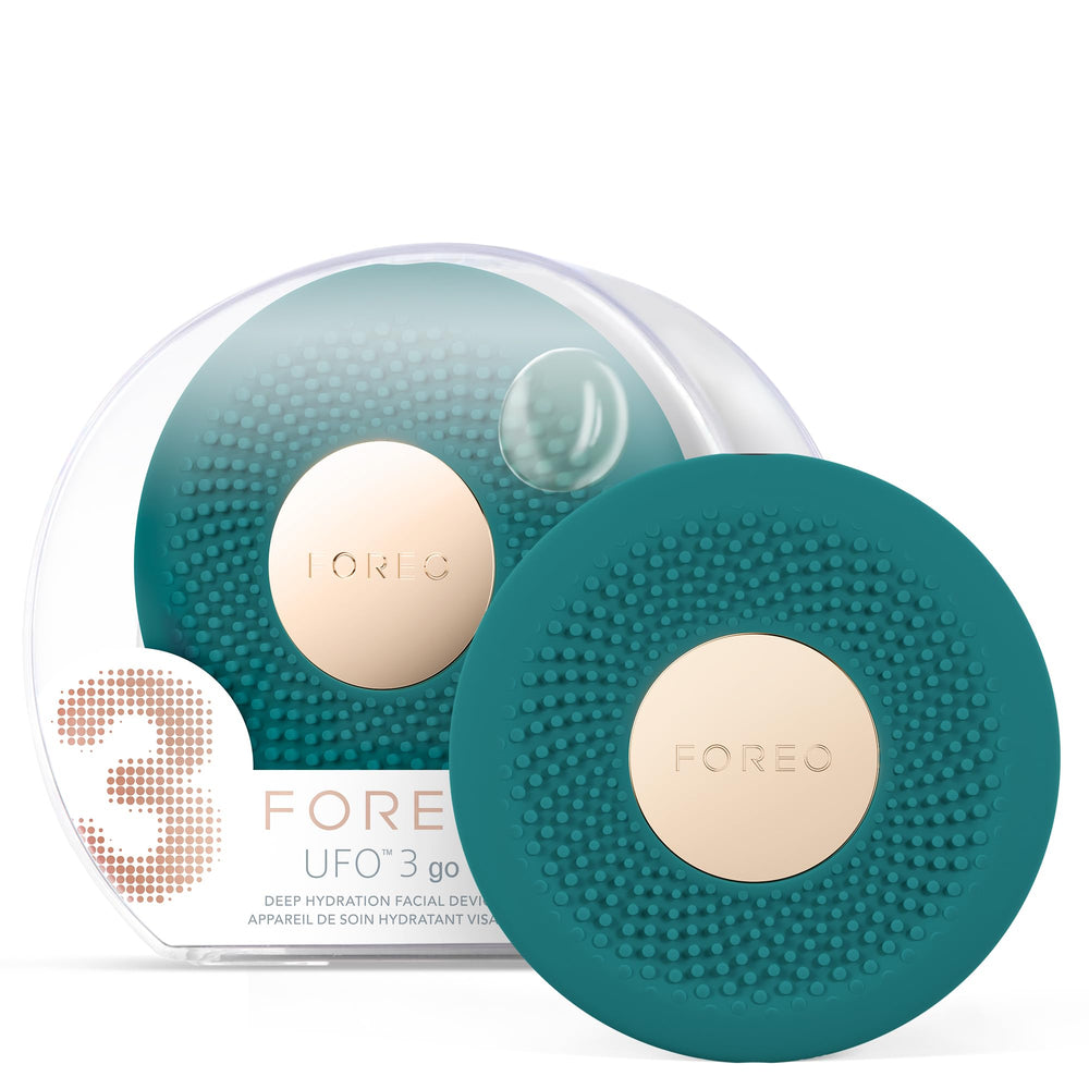 Foreo UFO 3 go travel compact device ready for on-the-go hydration and skincare.