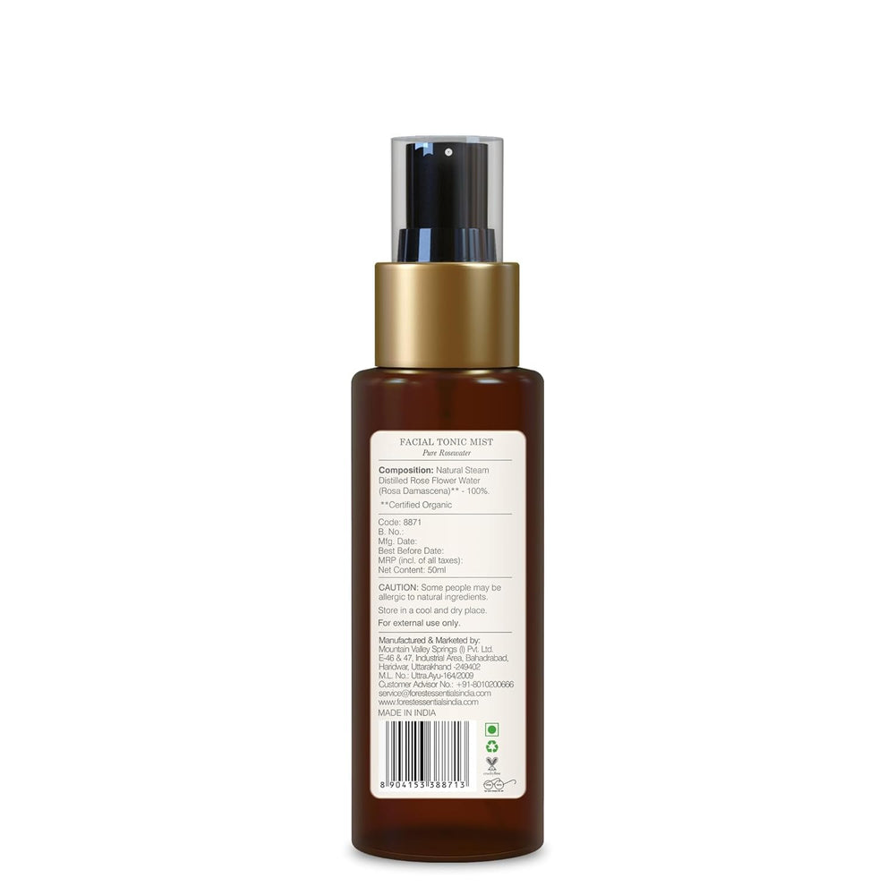 Forest Essentials Rosewater Tonic Mist spray application for easy daily use.