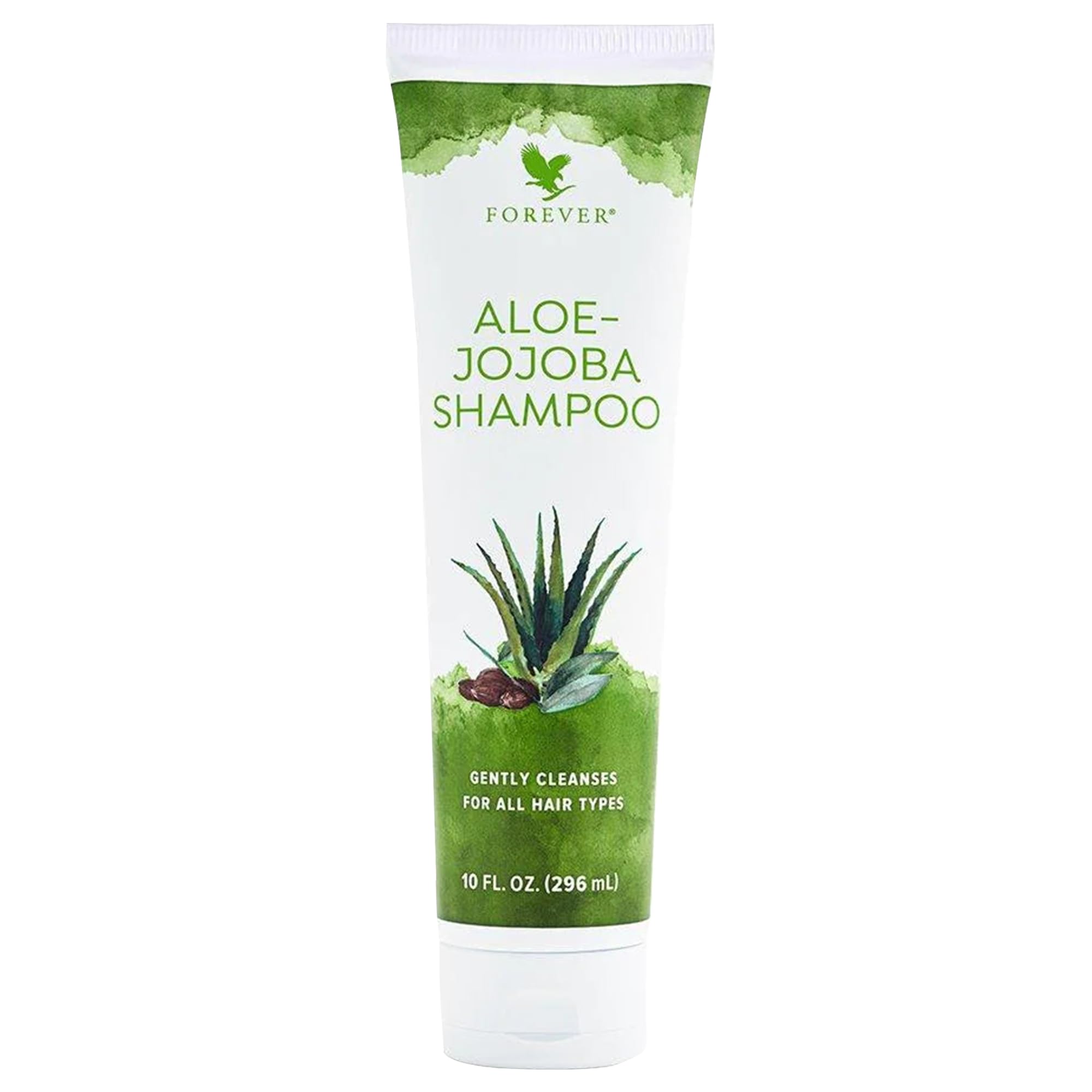 Forever Living Aloe-Jojoba Shampoo bottle front with tropical fragrance and refreshing look.