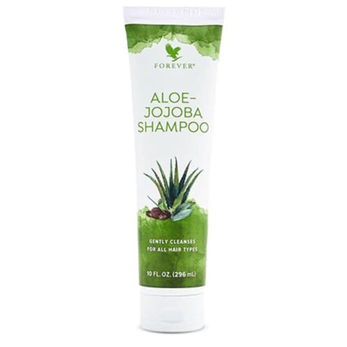 Forever Living Aloe-Jojoba Shampoo label closeup highlighting vegan and gluten-free features.