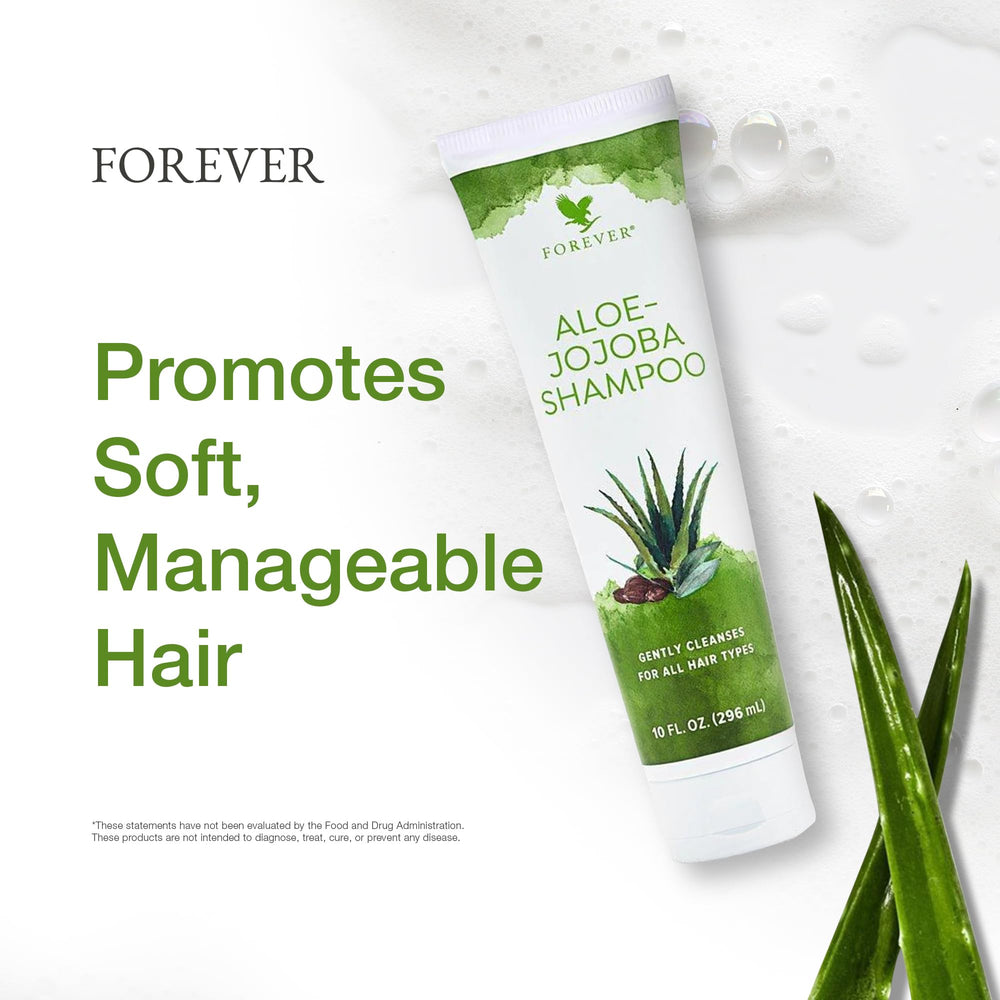 Forever Living Aloe-Jojoba Shampoo scalp massage concept highlighting gentle cleansing.