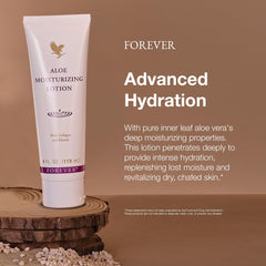 Forever Living Aloe Moisturizing Lotion hands-application targets dry patches.