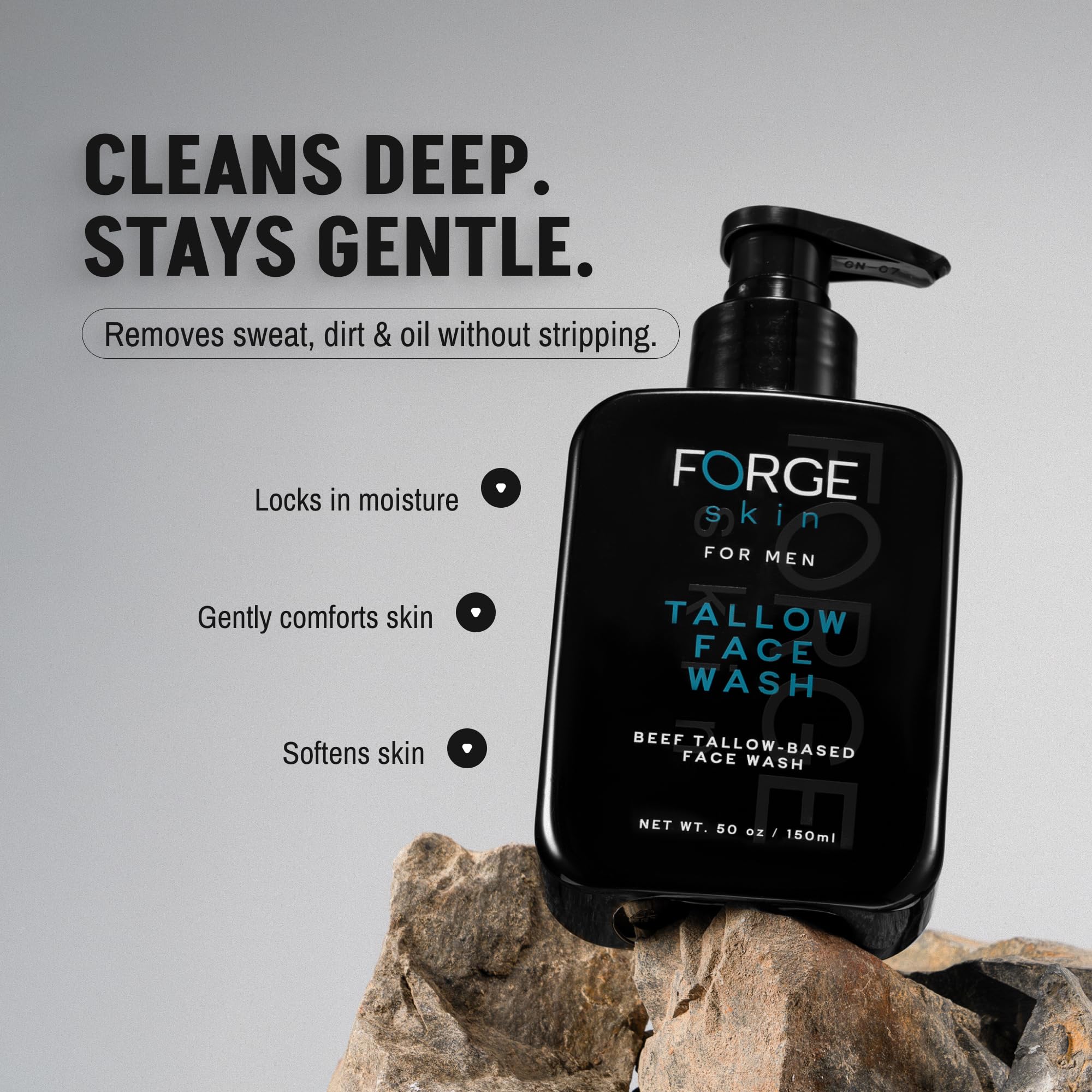 Forge Skin Beef Tallow Face Wash massage application for soothing cleanse.