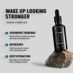 Forge Skin Beef Tallow Serum texture close-up shows rich, nourishing feel.
