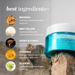 Forge Skin Tighten & Lift Balm ingredients with honey and beeswax for soothing moisture