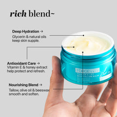 Close-up texture of Forge Skin Tighten & Lift Balm highlighting rich, velvety consistency