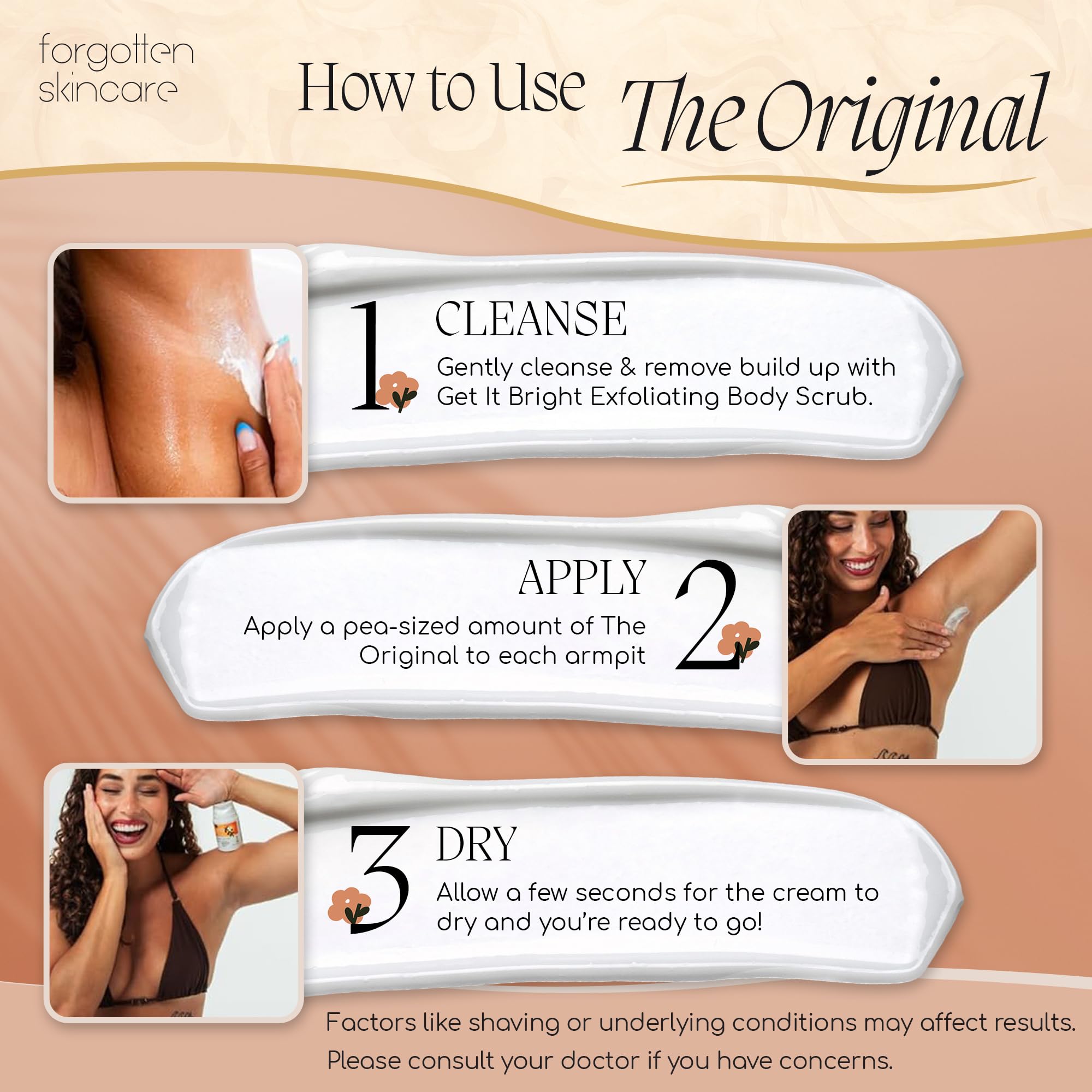 Forgotten Skincare original underarm brightening cream daily-use shot suggests consistency