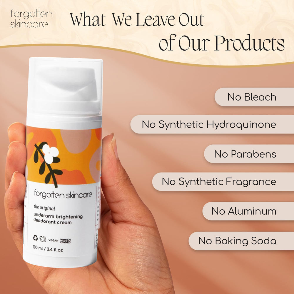 Forgotten Skincare original underarm brightening cream side-view bottle highlights accessibility