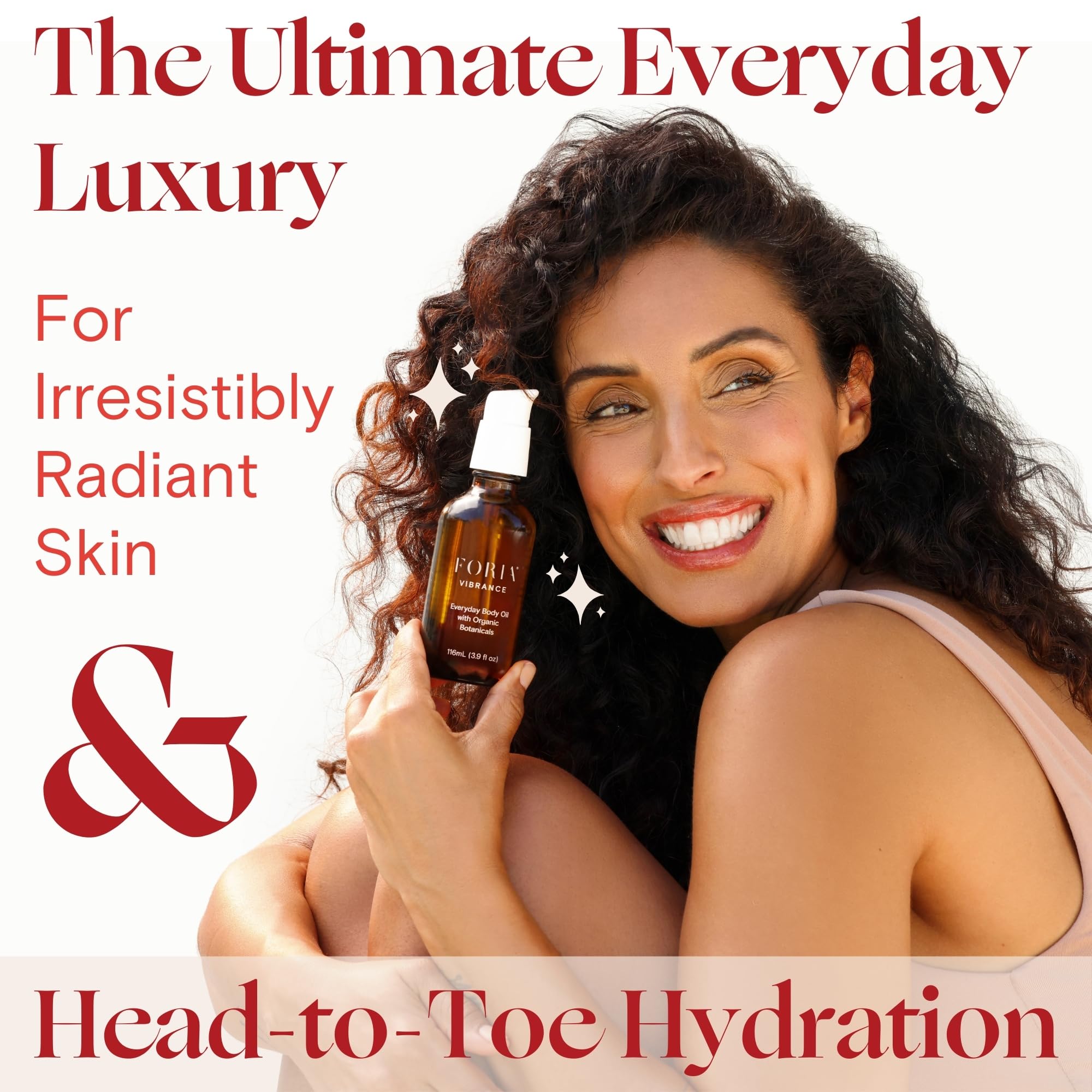 FORIA Everyday Body Oil pump demonstrates easy, fast-absorbing application