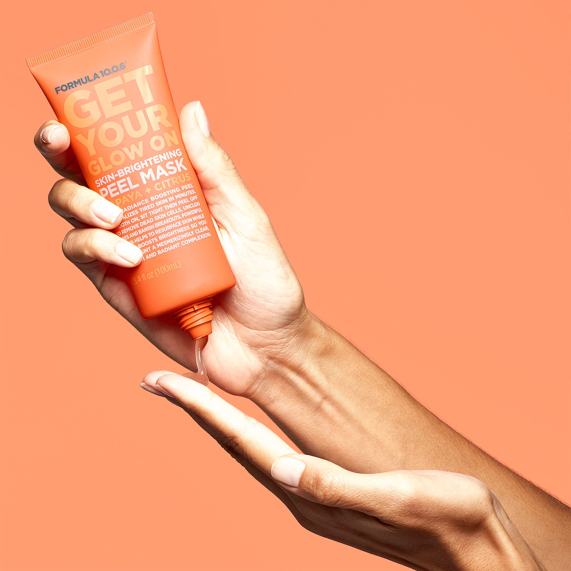 FORMULA 10.0.6 Get Your Glow On peel packaging highlights a brightening routine.