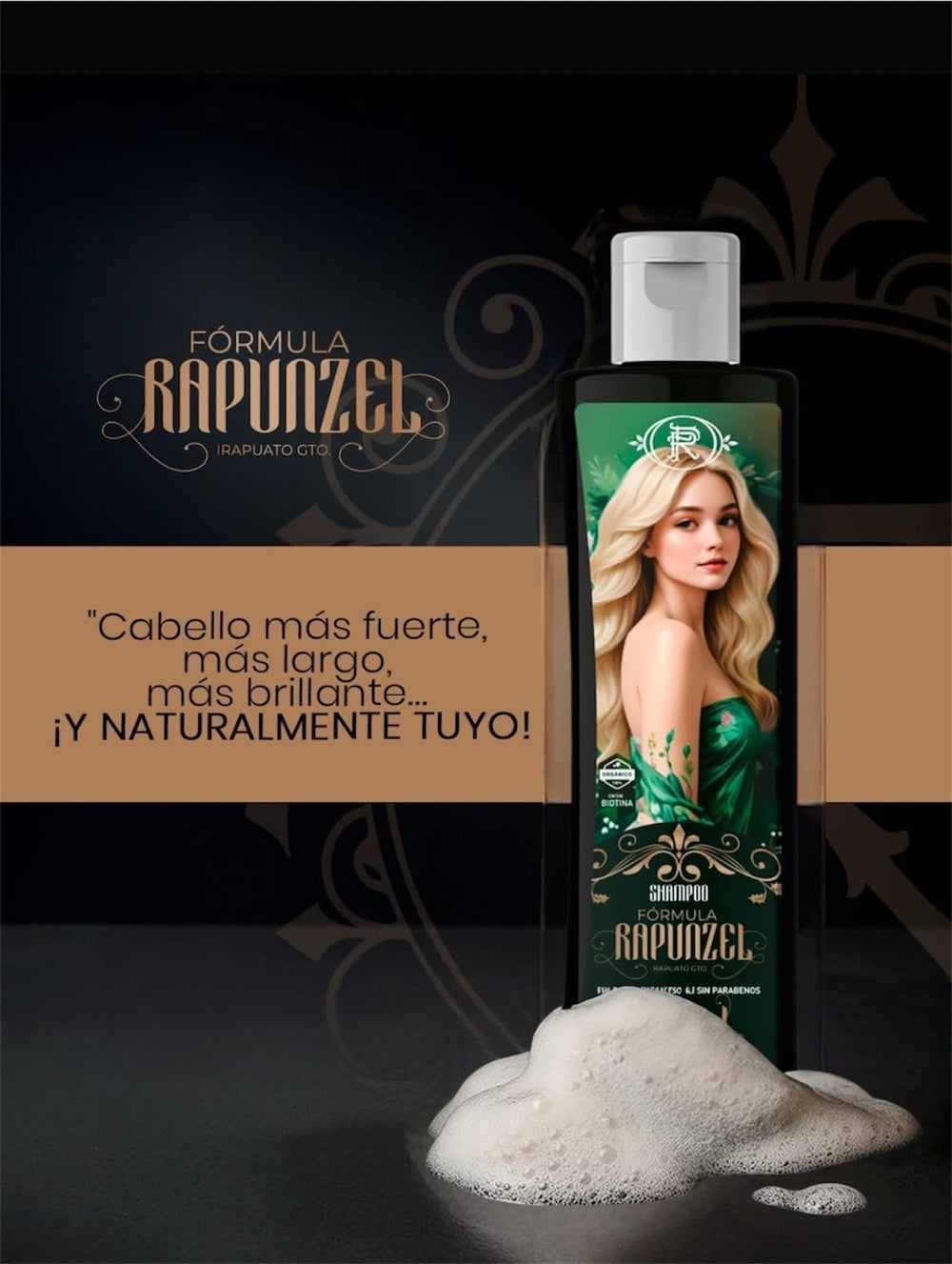 Formula Rapunzel coconut-extract-growth showcases healthier strand appearance.