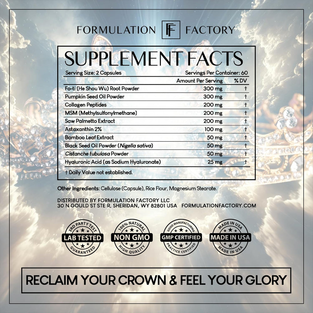 Formulation Factory Crown of Glory ingredients highlight shows 10-in-1 formula