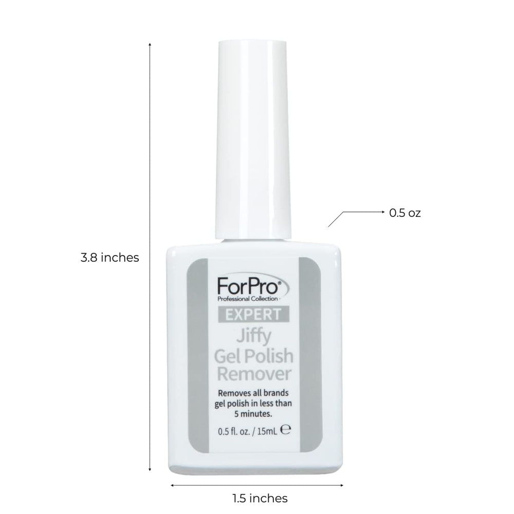 ForPro Expert Jiffy Gel Polish Remover breaks down gel for efficient removal on nails.