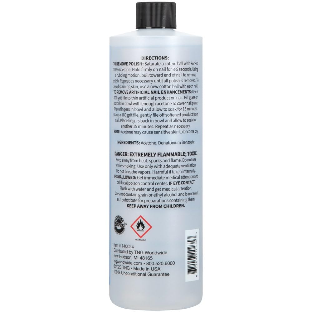 Close-up of ForPro label highlighting pure acetone strength
