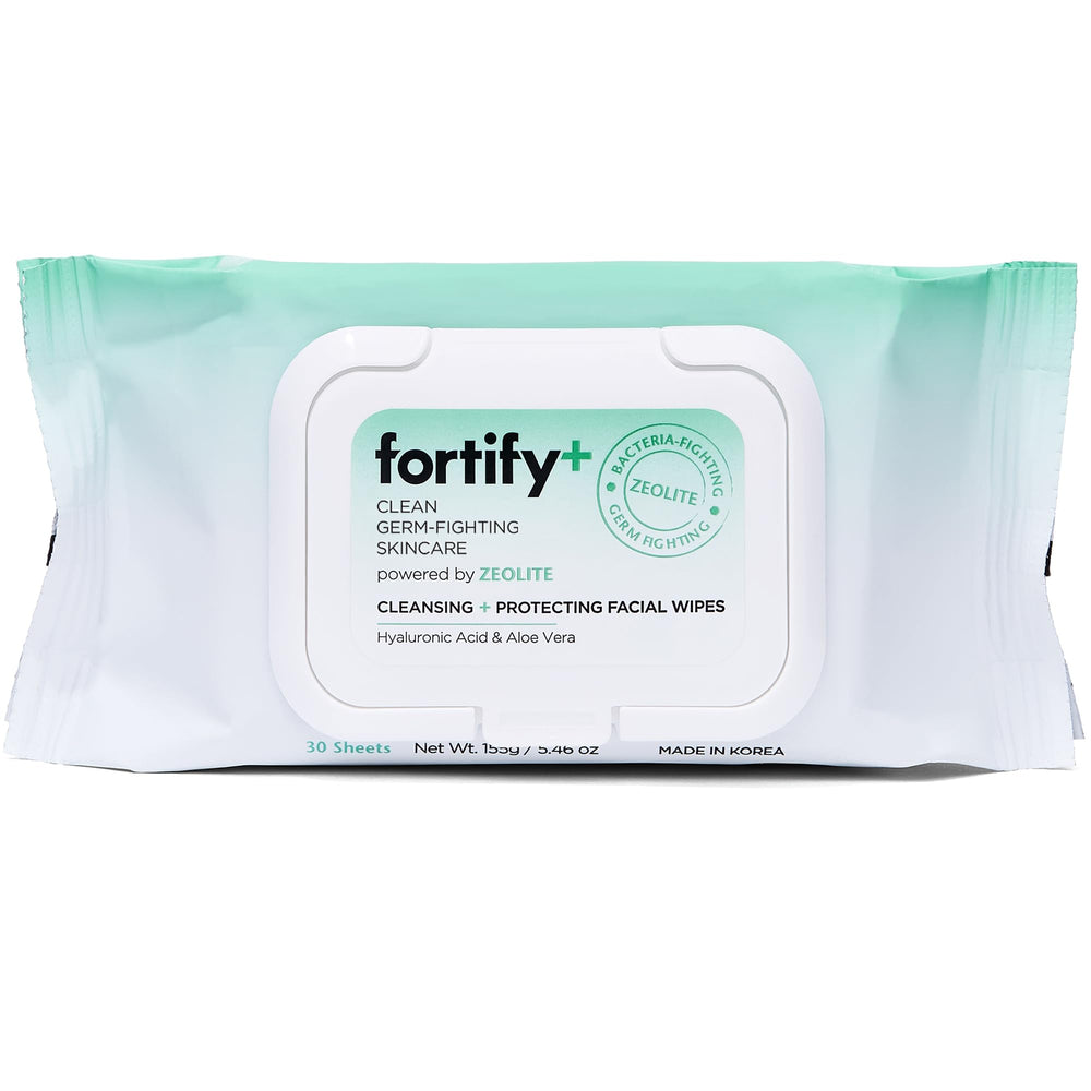 Fortify Skincare Zeolite Purify wipes remove dirt and oil on the go.