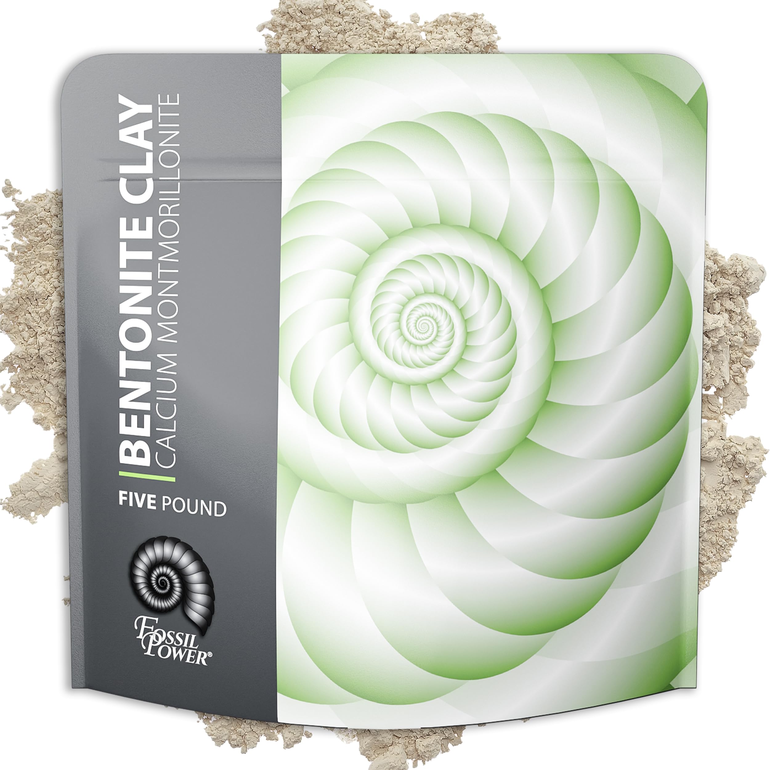 FOSSIL POWER Calcium Bentonite Clay Powder 5lb container, pure mineral powder for skincare routines.