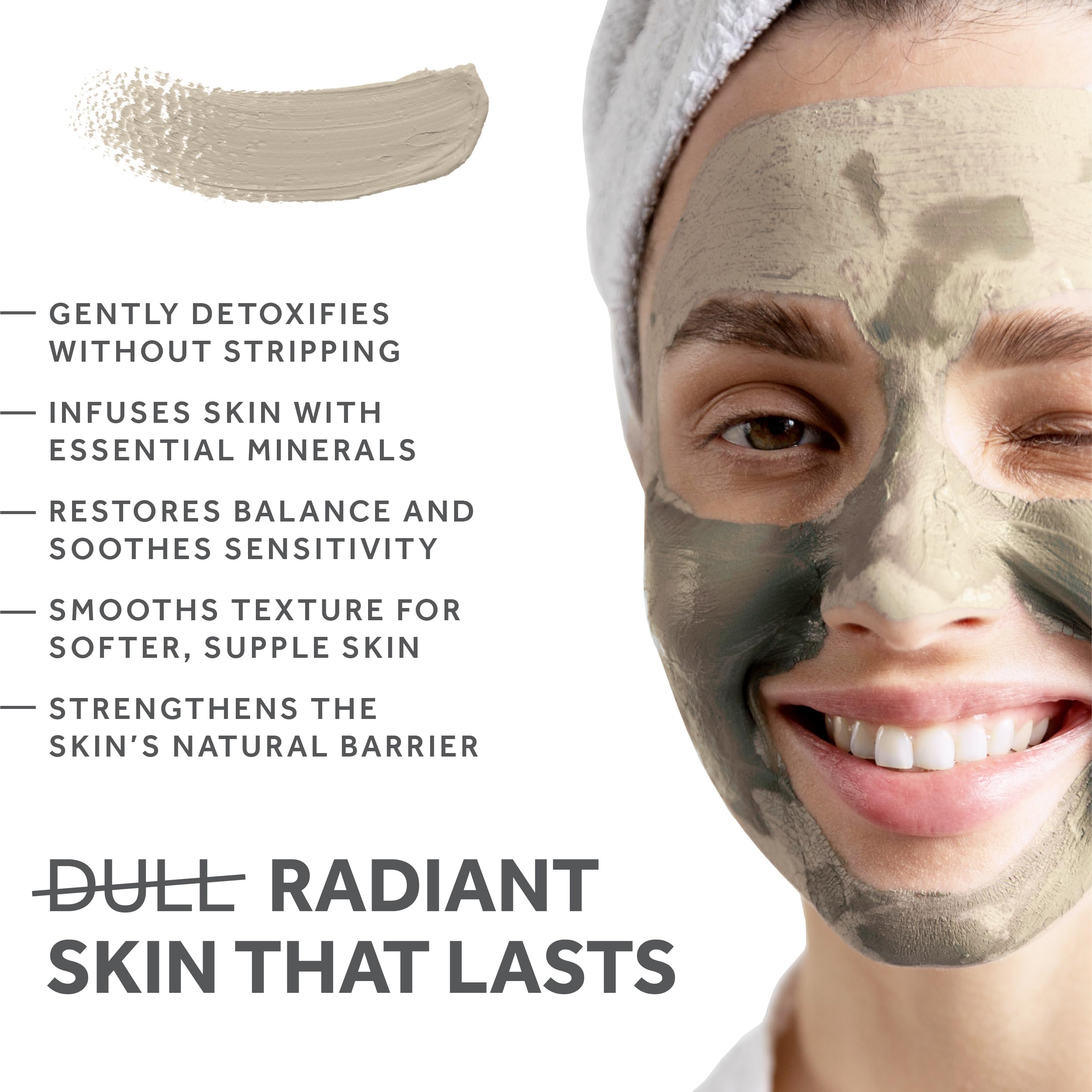 FOSSIL POWER Calcium Bentonite Clay Face Mask application, ready to purify pores.