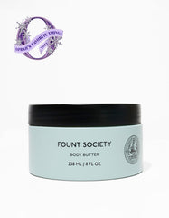 Fount Society Body Butter texture swatch demonstrates non-greasy hydration.