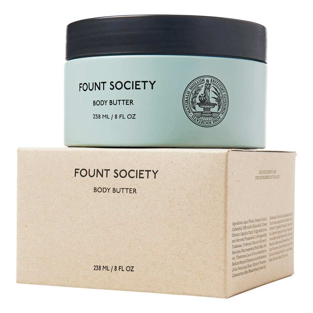 Fount Society Body Butter made in USA label ensures quality and trusted ingredients.