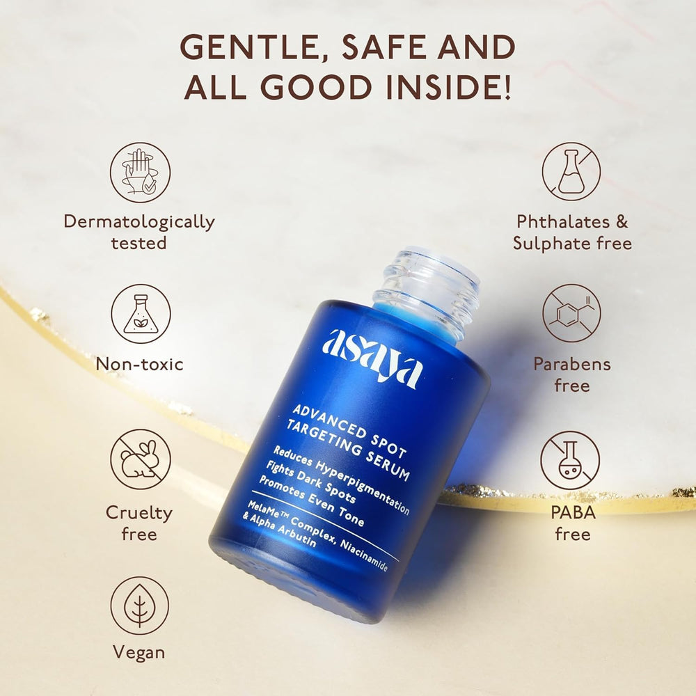 All-skin-types suitability of ASAYAA serum shown in universal formula.