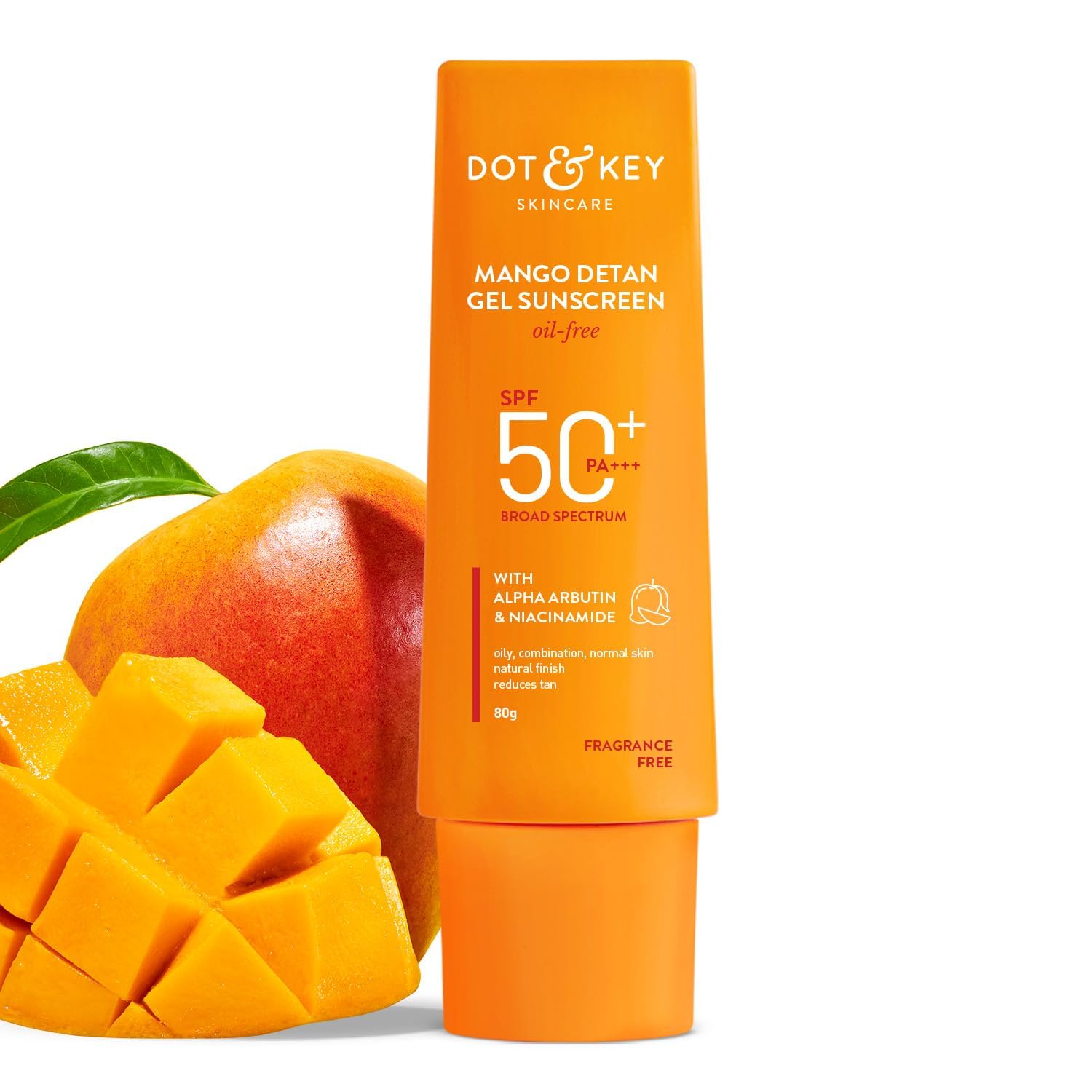 FOUNTINA Dot&Keey Mango Detan Sunscreen bottle on display illustrating broad-spectrum protection