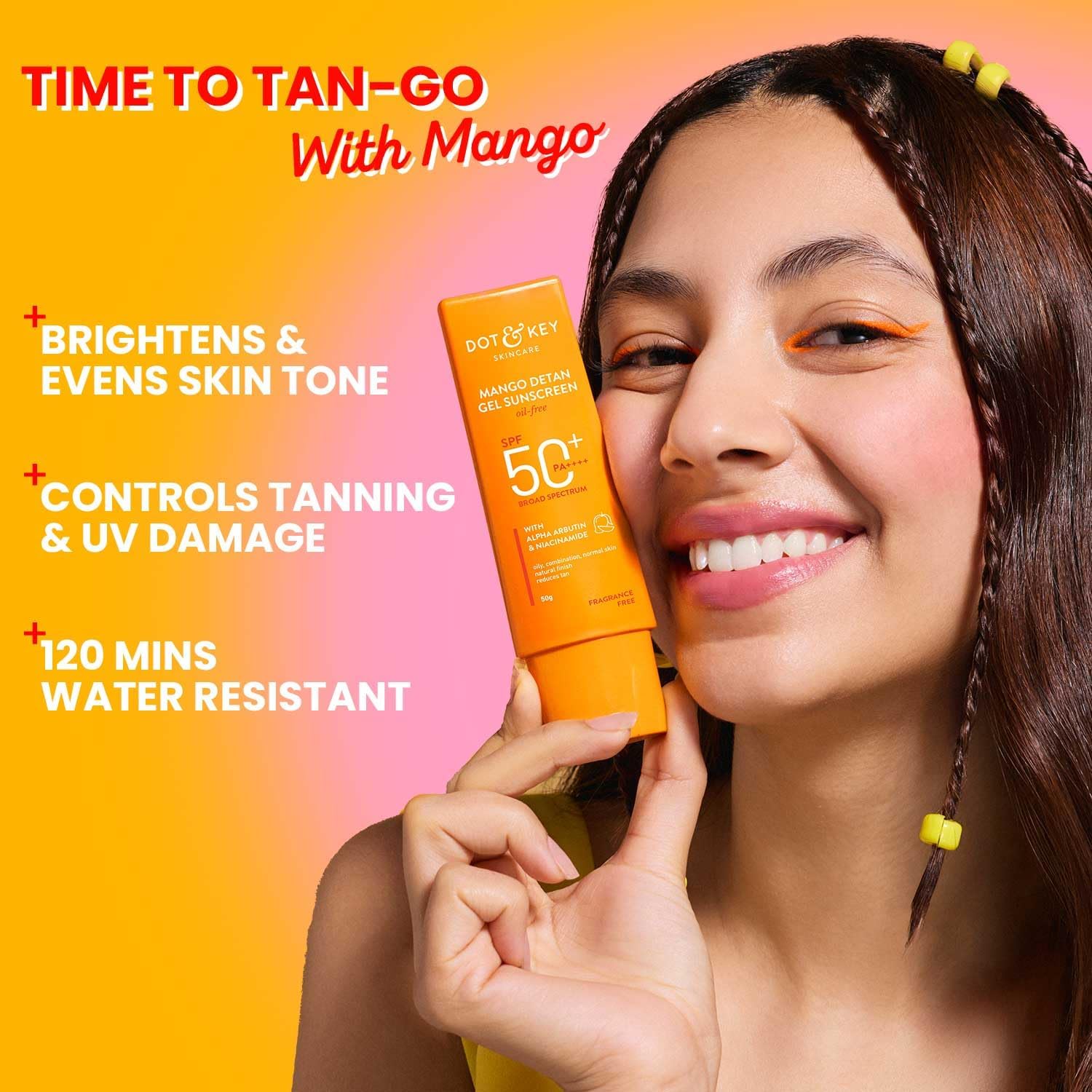 FOUNTINA Dot&Keey Mango Detan Sunscreen being used during swimming for water resistance