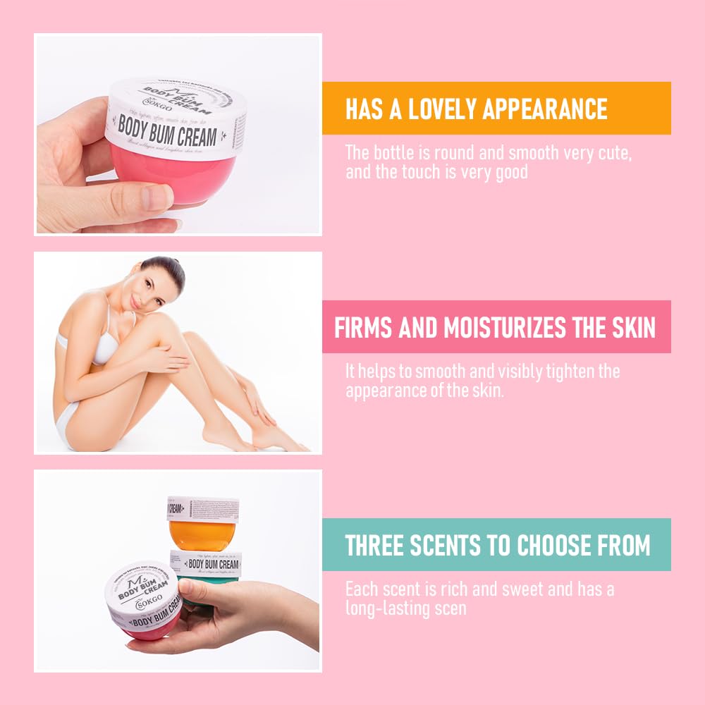 Fovcos Bum Cream packaging highlights three scent options and long-lasting fragrance.