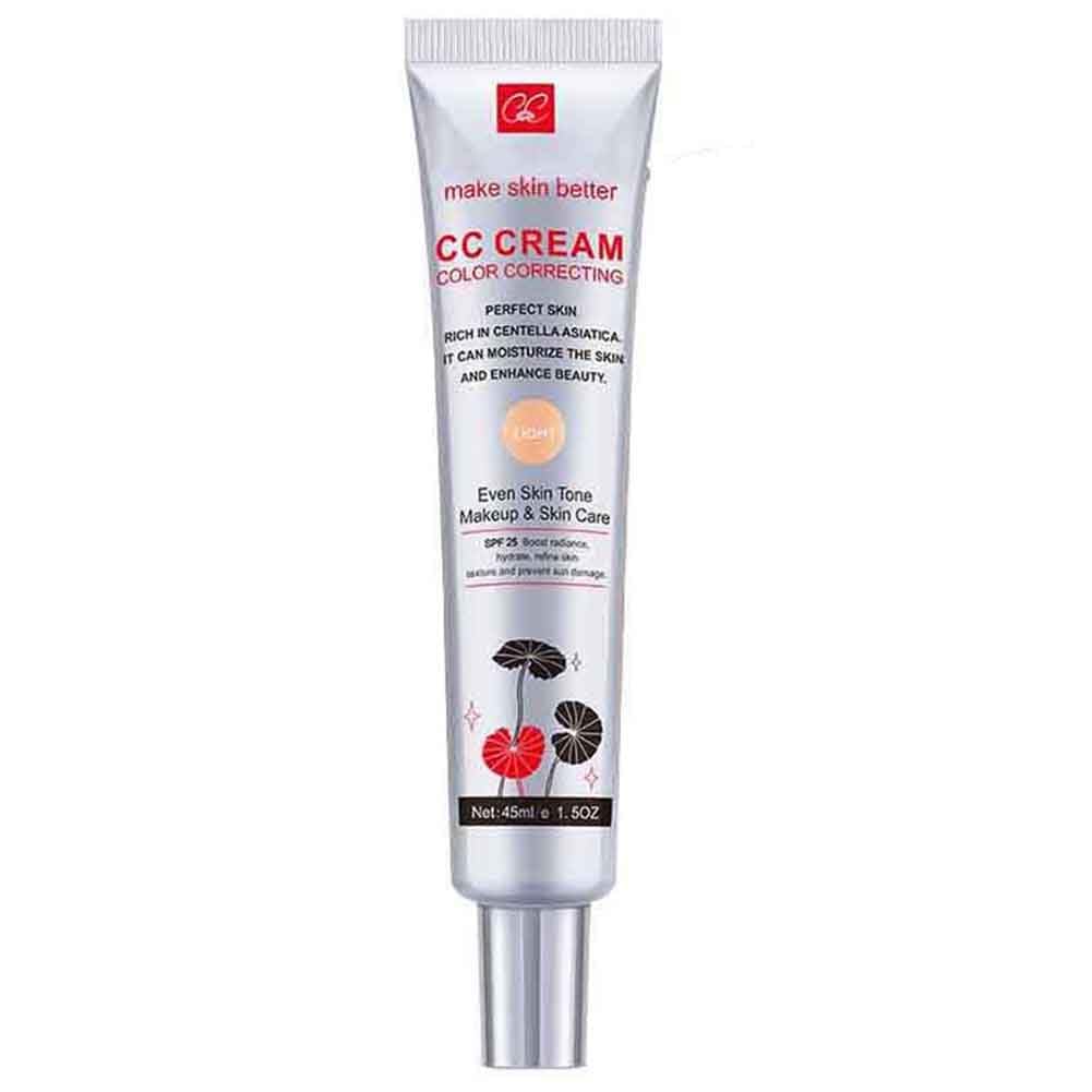 Fovcos Color Correcting CC Cream bottle demonstrating lightweight hydration for a natural look