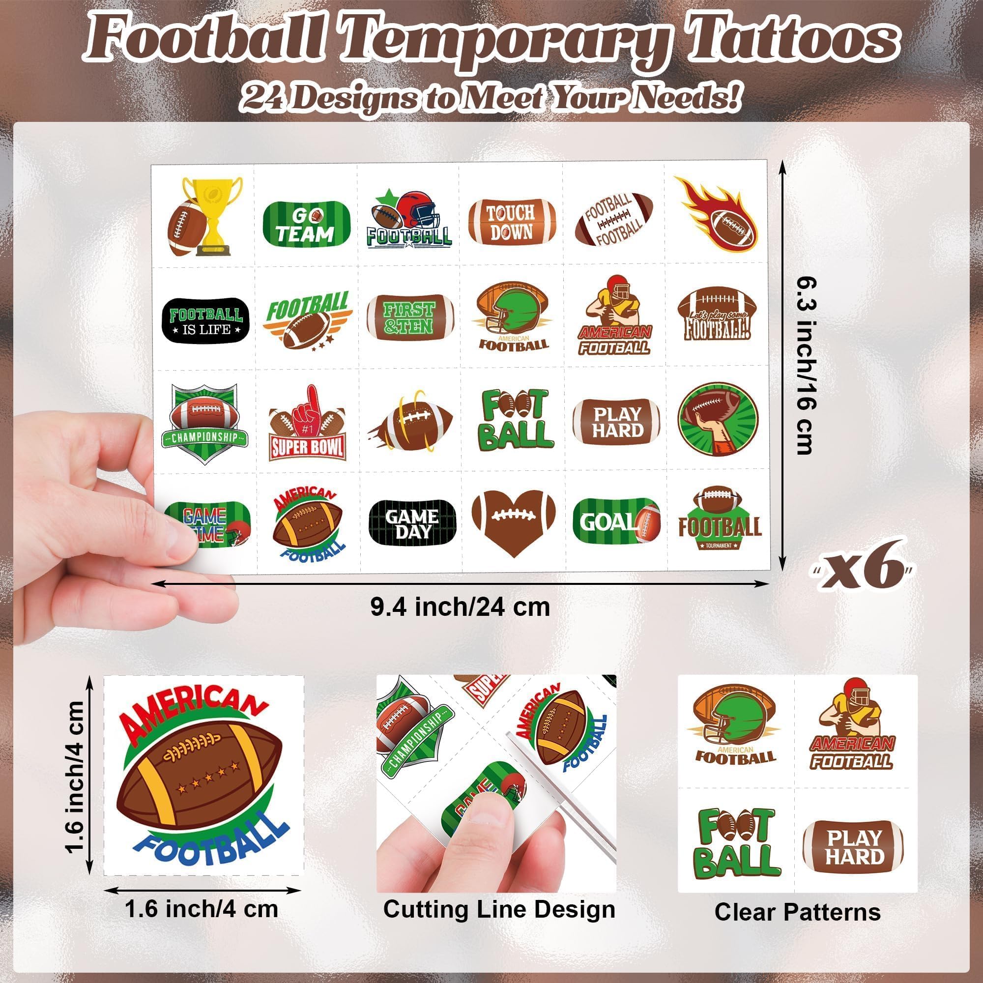 Fovths six-sheet set of football tattoos provides 144 pieces for quick outfits