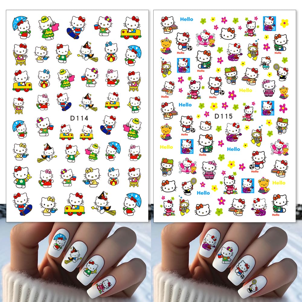 Foweso cat cartoon nail decals with instruction sheet simplify home manicure.