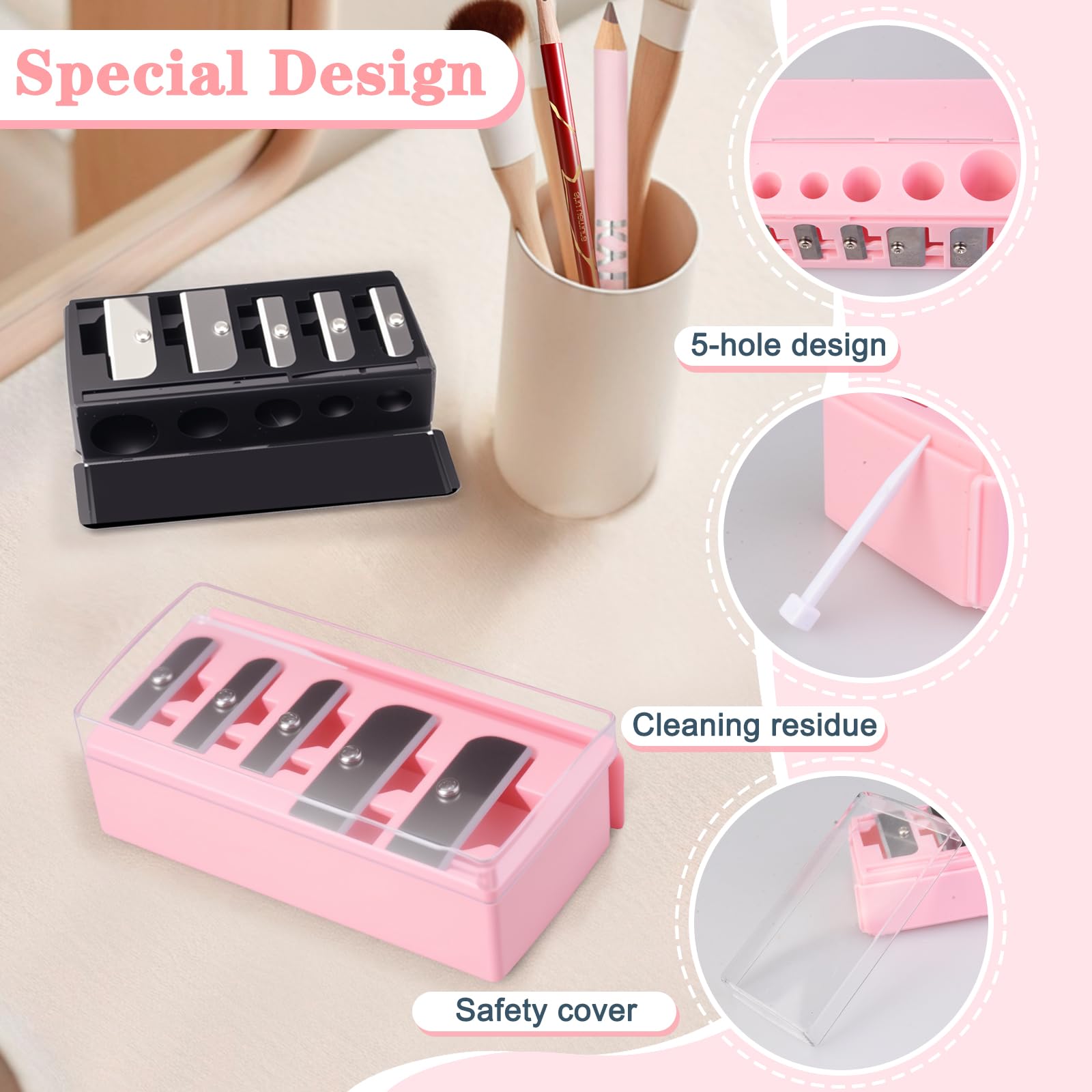 FOWSRHRG portable makeup sharpener, sleek case fits in purse for on-the-go.