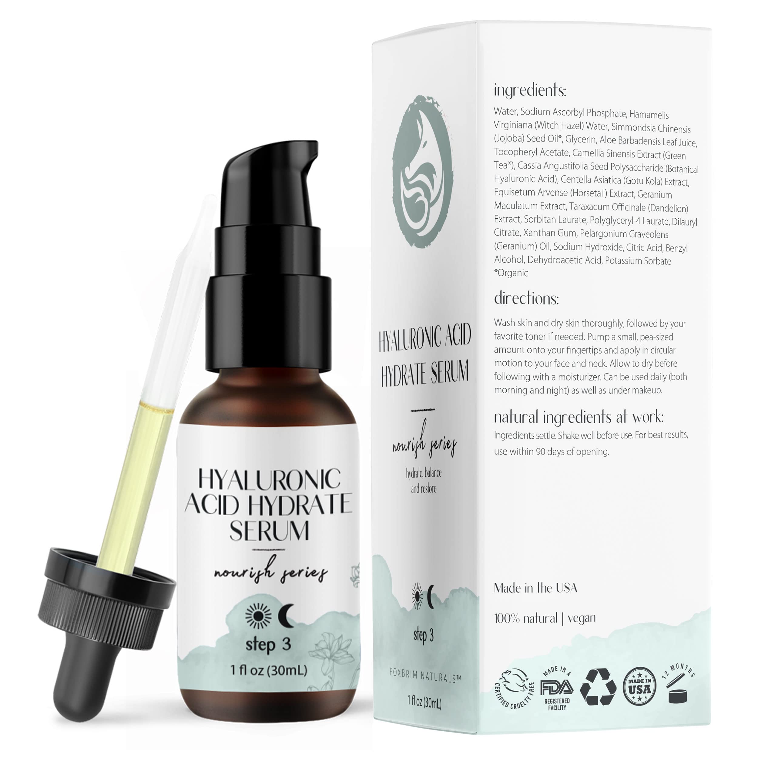 Foxbrim Naturals Hyaluronic Serum store display signals easy shopping.
