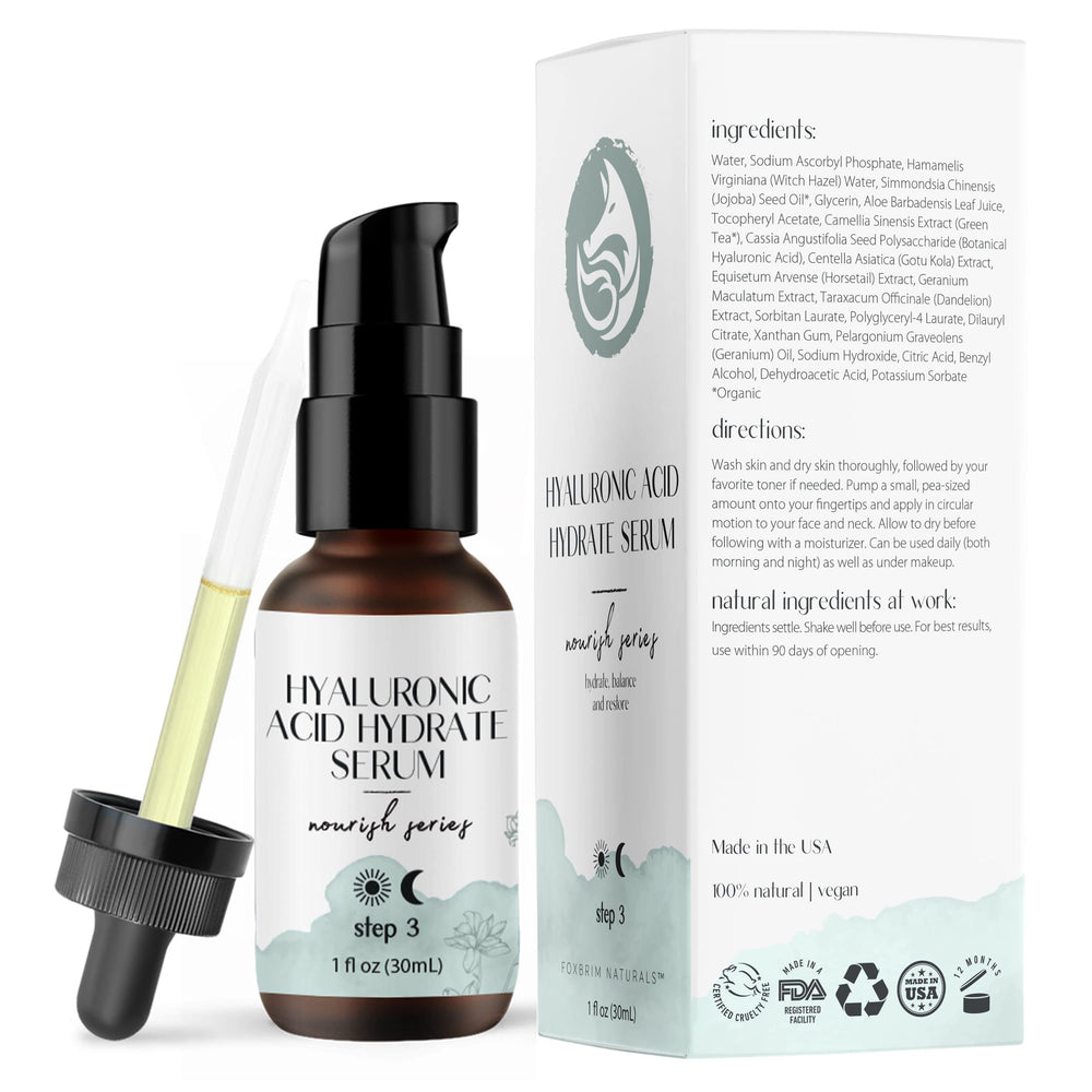 Foxbrim Naturals Hyaluronic Serum store display signals easy shopping.
