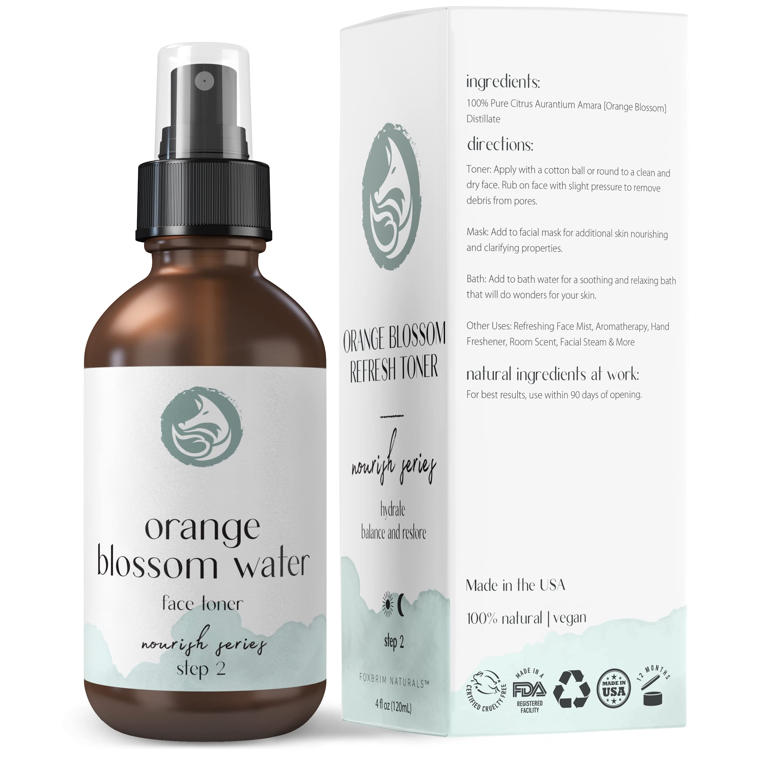 Foxbrim Naturals orange blossom water toner application on cotton pad