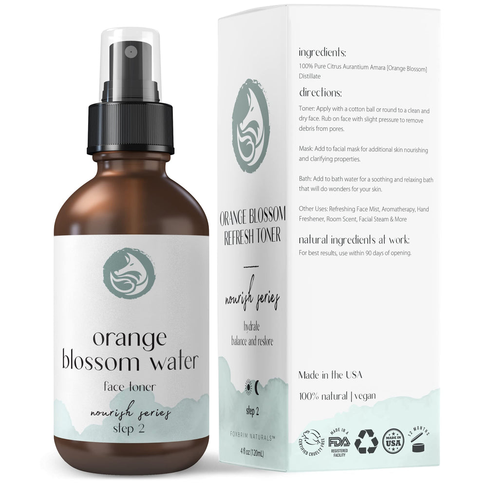 Foxbrim Naturals orange blossom water toner application on cotton pad