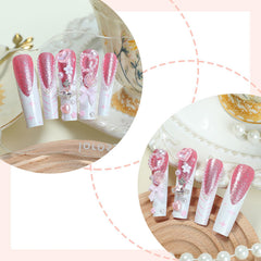 FOXIIU French tips with floral bow design for elegance.