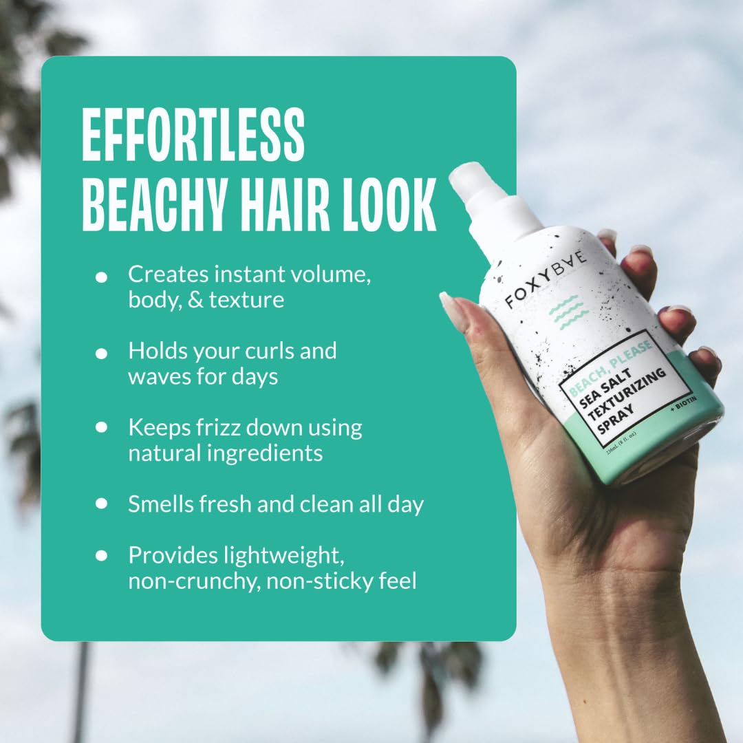FoxyBae Sea Salt Spray applied to hair creates casual, textured waves.