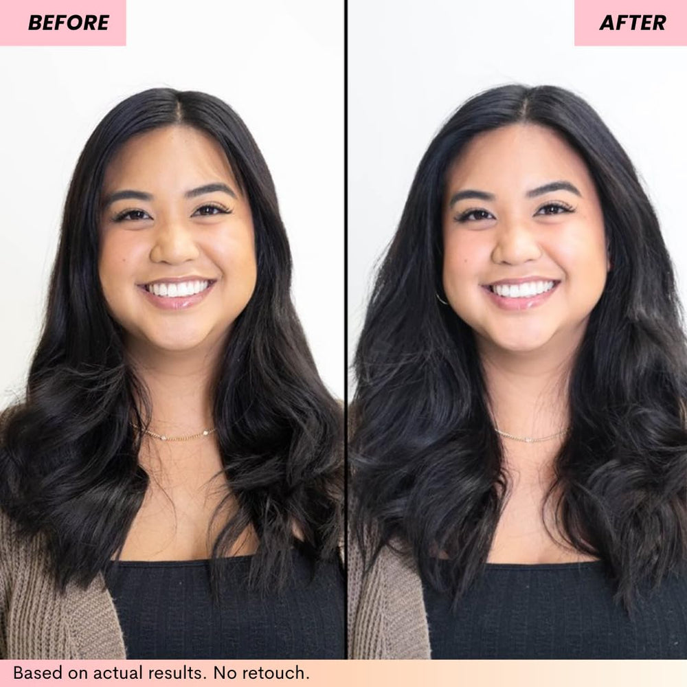 FoxyBae waterless shampoo shown without rinsing and no white residue