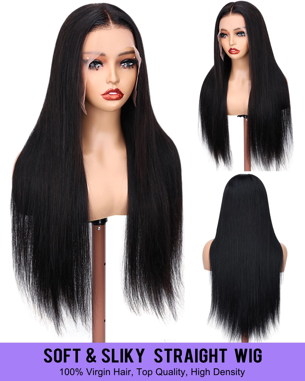 Foypot lace front wig supports middle or free part styling.