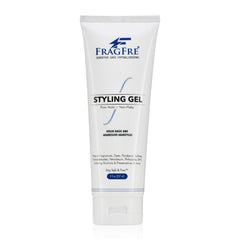 FRAGFRE firm hold gel bottle shows fragrance-free formula for all-day style