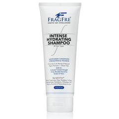 FRAGFRE Intense Hydrating Shampoo bottle close-up, fragrance-free formula ideal for sensitive scalps.