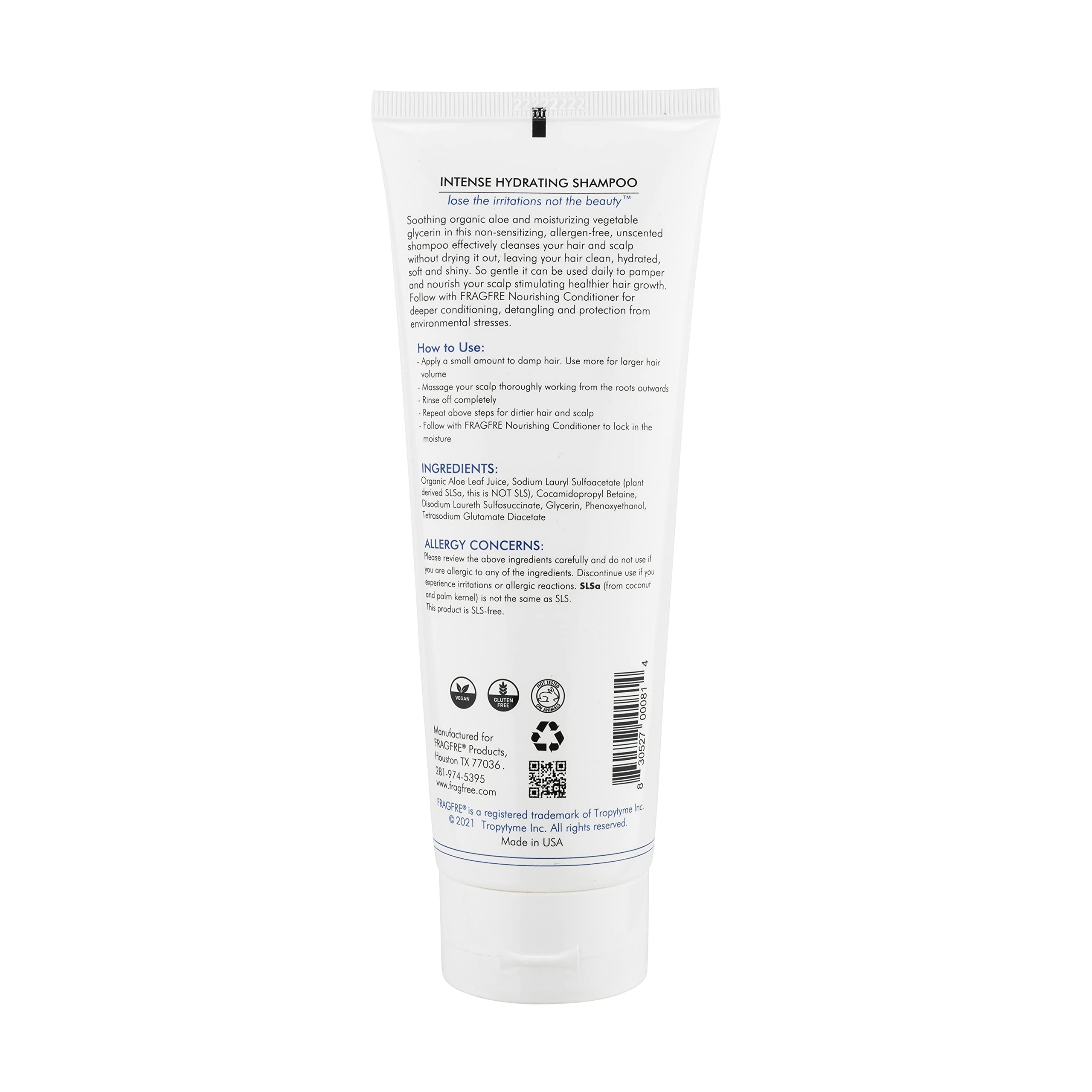 FRAGFRE Intense Hydrating Shampoo travel-friendly bottle for on-the-go moisturizing.