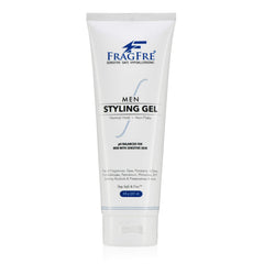 FRAGFRE men’s hair gel bottle showcases fragrance-free formula for all-day hold.