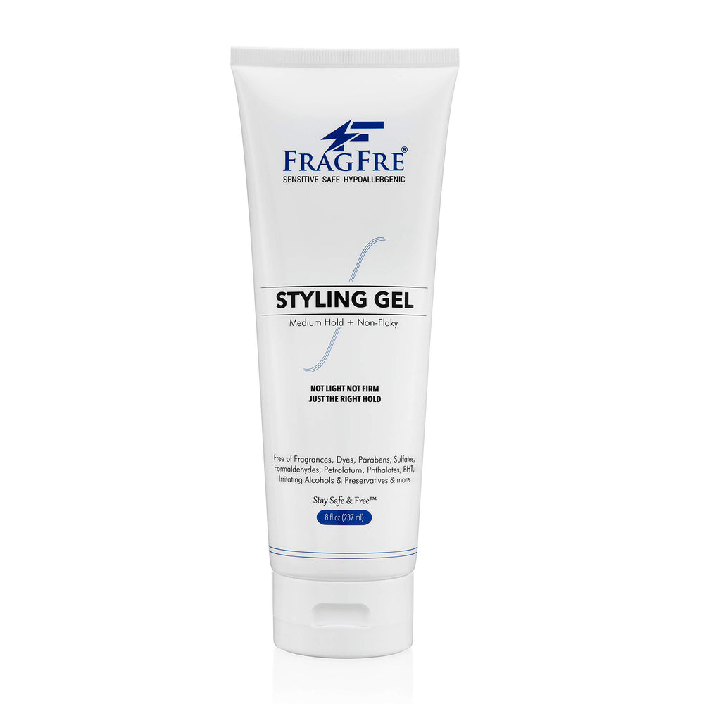 FRAGFRE unscented styling gel 8oz bottle for clean, fragrance-free hold.