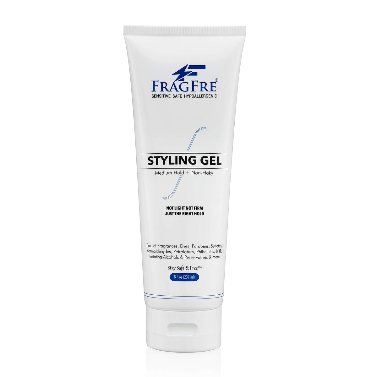 FRAGFRE unscented styling gel 8oz bottle for clean, fragrance-free hold.