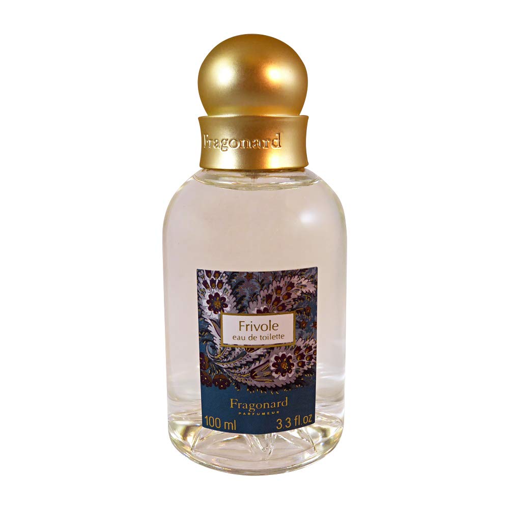 Fragonard Frivole EDT bottle back label noting refillable design and light fragrance